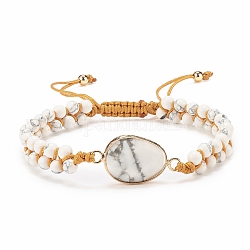 Bracelet de perles tressées en howlite naturelle et synthétique en forme de larme, bracelet réglable en pierres précieuses double ligne pour femme, diamètre intérieur: 2-1/8~3-3/8 pouce (5.4~8.6 cm)
