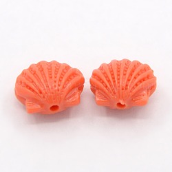 Synthetic Coral Beads, The Undersea World Series, Shell/Scallop, Dyed, Dark Orange, 10x12x6mm, Hole: 1mm