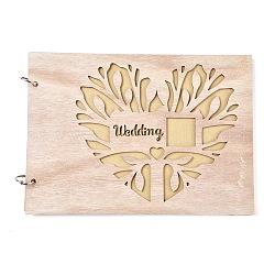 木製の結婚式のゲストブックのメモ帳  結婚式の装飾のため  中空のハートと単語の結婚式と長方形  バリーウッド  20x28x0.78cm  約20枚/ pc