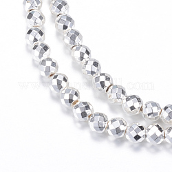 Chapelets de perles en hématite synthétique sans magnétique, ronde, facette, Plaqué Argent, 2mm, Trou: 1mm, Environ 200 pcs/chapelet, 15.7 pouce