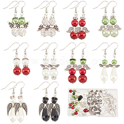 Sunnyclue kit de fabrication de boucles d'oreilles féeriques, Y compris perles de verre et acrylique rondes et strass et perles d'aile en alliage, Crochets d'oreille en laiton, couleur mixte, 160 pcs / boîte