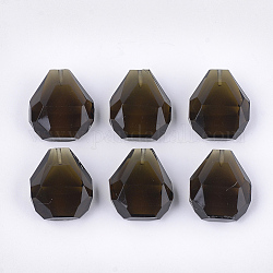 Harz perlen, für Anhänger machen, Hälfte gebohrt, facettiert, Träne, Olive, 19x17x9.5~10 mm, Halb Loch: 1.2 mm