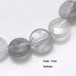 Natural Cloudy Quartz Beads Strands, Faceted, Flat Round, 8x4mm, Hole: 1mm, about 50pcs/strand, 15.5inch