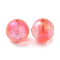 Perles de résine bicolores, ronde, Saumon, 16x15.5mm, Trou: 2.5mm