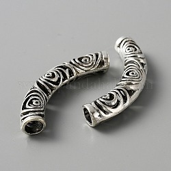 Tibetan Style Alloy Curved Tube Beads, Curved Tube Noodle Beads, Hollow, Antique Silver, 52x8mm, Hole: 6mm