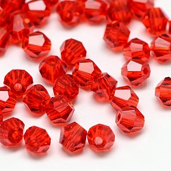 Imitacion 5301 Bicone Beads, abalorios de vidrio transparente facetados, rojo, 3x2.5mm, agujero: 1 mm, aproximamente 720 unidades / bolsa