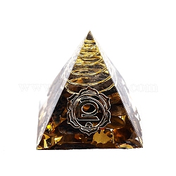 Generatori di energia in resina piramidale orgonite a tema chakra, chip di occhio di tigre naturale reiki all'interno per la decorazione della scrivania dell'home office, 29mm