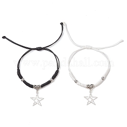 2Pcs 2 Color Alloy Star Charm Bracelets Set, Polyester Cord Adjustable Bracelets, Mixed Color, Inner Diameter: 1-1/8~4-1/2 inch(2.9~11.5cm), 1Pc/color