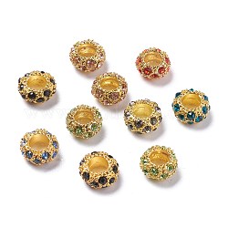 Perles européennes en alliage avec strass, Perles avec un grand trou   , métal couleur or, couleur mixte, 11x6mm, Trou: 5mm