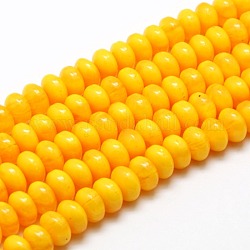 Buddhist Jewelry Beaded Findings Resin Rondelle Bead Strands, Imitation Amber Style, Goldenrod, 8x5mm, Hole: 1.2mm, about 80pcs/strand, 15.74inch