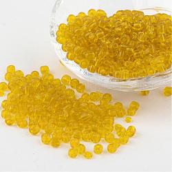 6/0 Glass Seed Beads, Transparent, Round, Yellow, 4mm, hole: 1.5mm, about 496pcs/50g