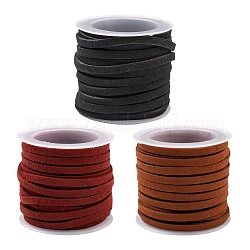 3 rollo de cordón de gamuza sintética de 3 colores, encaje de imitación de gamuza, color mezclado, 4x1.5mm, alrededor de 5.47 yarda (5 m) / rollo, 1 rollo / color