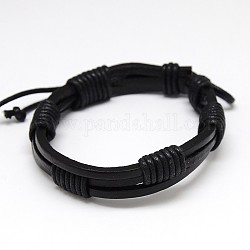 Bracelet unisexes en cuir et cordon ciré de style décontracté à la mode, noir, 56mm