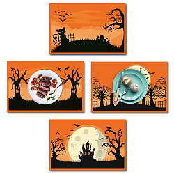 Rectangle with Halloween Themed Pattern Cotton Linen Cloth Table Mat, Orange, 45x30cm, 4pcs/set