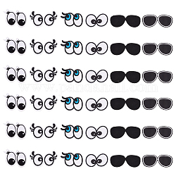 36 pièces 6 styles yeux et lunettes tissu de broderie informatisé fer sur patchs, coller sur patch, accessoires de costumes, appliques, couleur mixte, 33.5~43x60~81x1~1.5mm, 6 pièces / style