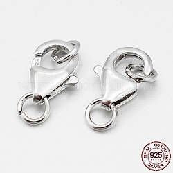 Rhodium Plated 925 Sterling Silver Lobster Claw Clasps, Platinum, 10x7x3mm, Hole: 2.5mm