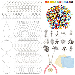 ARRICRAFT DIY Ocean Theme Earring Making Kit, Including Alloy & 304 Stainless Steel  Charms, Pliers, Iron Earring Hooks, Brass Hoop Earring Findings, Conch & Lobster & Starfish & Mermaid, Mixed Color, 862Pcs/box