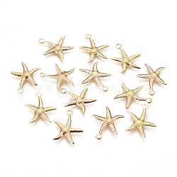 Electroplated Iron Pendants, Starfish/Sea Stars, Real 18K Gold Plated, 18x15.5x1mm, Hole: 1.4mm