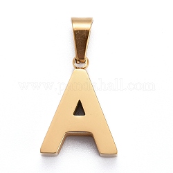Placage ionique (ip) 304 pendentifs lettre en acier inoxydable, polissage manuel, alphabet, or, letter.a, 18.5x13.7x3.5mm, Trou: 7x3.5mm