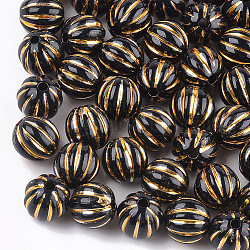 Акриловые рифленые шарики, металла обвитые, круглые, чёрные, 9.5~10 мм, отверстие : 2 мм