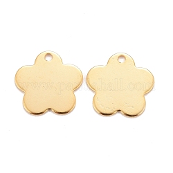 201 Stainless Steel Pendants, Flower, Real 24k Gold Plated, 14.5x15x0.7mm, Hole: 1.6mm
