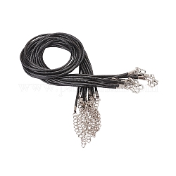 Eingewachsene Schnur bildende Halskette, mit Zink-Legierung Karabinerverschlüsse, Platin Farbe, Schwarz, 17.8 Zoll ~ 18 Zoll (45.5~46 cm), 2 mm