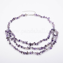 Perles d'améthyste naturelles et perles de rocaille en verre, colliers en couches, avec les accessoires en laiton, 18.8 pouce (48 cm)