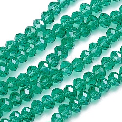 Glass Beads Strands, Pearl Luster Plated, Crystal Suncatcher, Faceted Rondelle, Dark Green, 4x3mm, Hole: 1mm, about 140~145pcs/strand, 18.9 inch