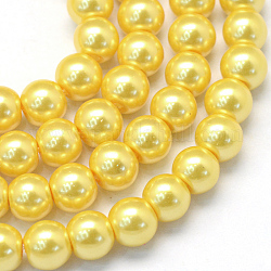 Backen gemalt pearlized Glasperlen runden Perle Stränge, golden, 4~5 mm, Bohrung: 1 mm, ca. 210 Stk. / Strang, 31.4 Zoll