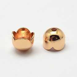 Flower Grade AAA Brass Bead Caps, Cadmium Free & Nickel Free & Lead Free, Real 18K Gold Plated, 6x5mm, Hole: 1mm
