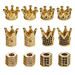 Brass Micro Pave Cubic Zirconia Beads, Mixed Shapes, Golden, 12pcs/box