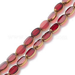 Electroplate Transparent Glass Beads Strands, Gold Plating, Oval, Red, 7x4x3mm, Hole: 1mm, about 50pcs/strand, 13.31''(33.8cm)