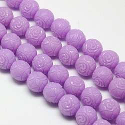 Synthetic Coral Beads Strands, Dyed, Round Beads Carved Flower Rose, Lilac, 16mm, Hole: 1mm, about 25pcs/strand, 15.74 inch