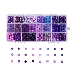 Perle di vetro stile misto, tinto, tondo, 24 colori, colore sfumato, porpora, 8mm, Foro: 1.3~1.6 mm, su 27~30pcs / colore, 648~720pcs/scatola