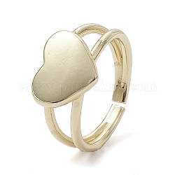 Rack Plating Brass Open Cuff Rings, Blank Heart, Real 18K Gold Plated, US Size 7 1/2(17.7mm)