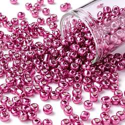 6/0 Perlas de semillas de vidrio, estilo de colores metalizados, redondo, camelia, 6/0, 4mm, agujero: 1.5 mm, aproximamente 4500 unidades / libra