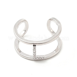 Anillo de puño abierto con letra inicial de circonita cúbica transparente, anillo de doble línea de latón platino para mujer, sin plomo y el cadmio, letter.l, nosotros tamaño 6 (16.5 mm)