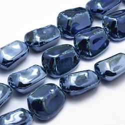 Perle di porcellana ecologiche fatte a mano, pepite, Blue Marine, 34~35x26~27x18~20mm, Foro: 3 mm