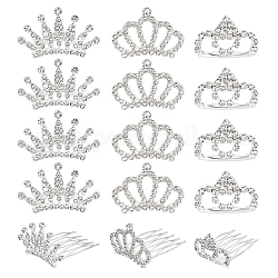 Chgcraft 15 pièces 3 style couronne peigne mini diadème princesse cristal strass couronne cheveux peigne argent diadèmes pour femmes fille mariage fête d'anniversaire cheveux accessoires,  largeur de 41-42 mm