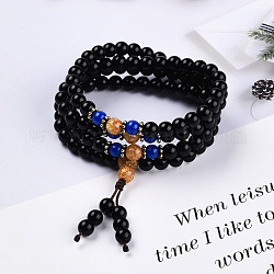 3-Loop-Wrap-Stil buddhistischen Schmuck, natürliche Achat Mala Perlen Armbänder, Stretch-Armbänder, Runde, 26.38 Zoll (67 cm)