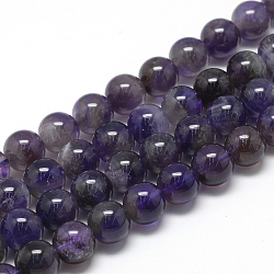 Chapelets de perles en améthyste naturelle, grade AB, ronde, 6~7mm, Trou: 1mm, Environ 60~67 pcs/chapelet, 15.7 pouce