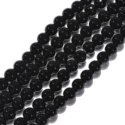 Synthetischen schwarzen Steinperlen Stränge, gefärbt, Runde, Schwarz, 10 mm, Bohrung: 1 mm, ca. 19 Stk. / Strang, 7.8 Zoll