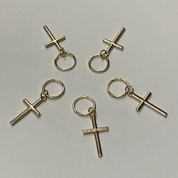 Colgantes de la cruz de la aleación, con anillos de salto, diy colgantes para trenza tendencia tocado, dorado, 23x13x2mm, agujero: 9.5 mm, 5 unidades / bolsa