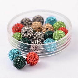Grade A Rhinestone Pave Disco Ball Beads, for Unisex Jewelry Making, Round, Mixed Color, PP13(1.9~2mm), 14mm, Hole: 1.5mm