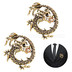 AHANDMAKER 2 Pcs Alloy Dragon Crystal Rhinestone Brooches with Imitation Pearl, Vintage Gothic Dragon Lapel Pin, Sparkling Novelty Dragon Brooch Pin for Women Men Suit Scarves Sweater Jackets