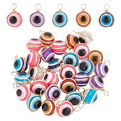 arricraft 30 Pcs Evil Eye Charms, Mixed Color Evil Eye Pendant Charms Turkish Eye Charms with Real 18k Plated Copper Wire Wrapped for DIY Necklace Bracelet Jewelry Making