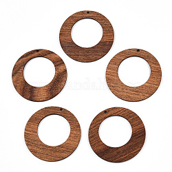 Colgantes de madera de wengué natural, sin teñir, charms huecos redondos planos, camello, 49x2.5mm, agujero: 2 mm