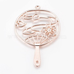 Zinc Alloy Links, Open Back Bezel, For DIY UV Resin, Epoxy Resin, Pressed Flower Jewelry, Fan with Sakura, Rose Gold, 58x40x2mm, Hole: 1.6mm and 3mm