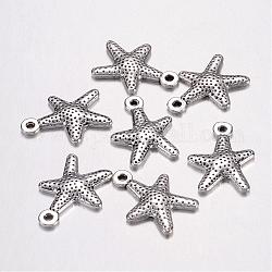 Tibetan Style Alloy Starfish/Sea Stars Pendants, Antique Silver, Lead Free & Cadmium Free, 16x12mm, Hole: 1mm