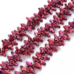 Naturali keshi perline perle fili, perla d'acqua dolce coltivata, tinto, croce, rosso viola medio, 13~20x8~10x3~9mm, Foro: 0.5 mm, circa 98~106pcs/filo, 16.14 pollice (41 cm)